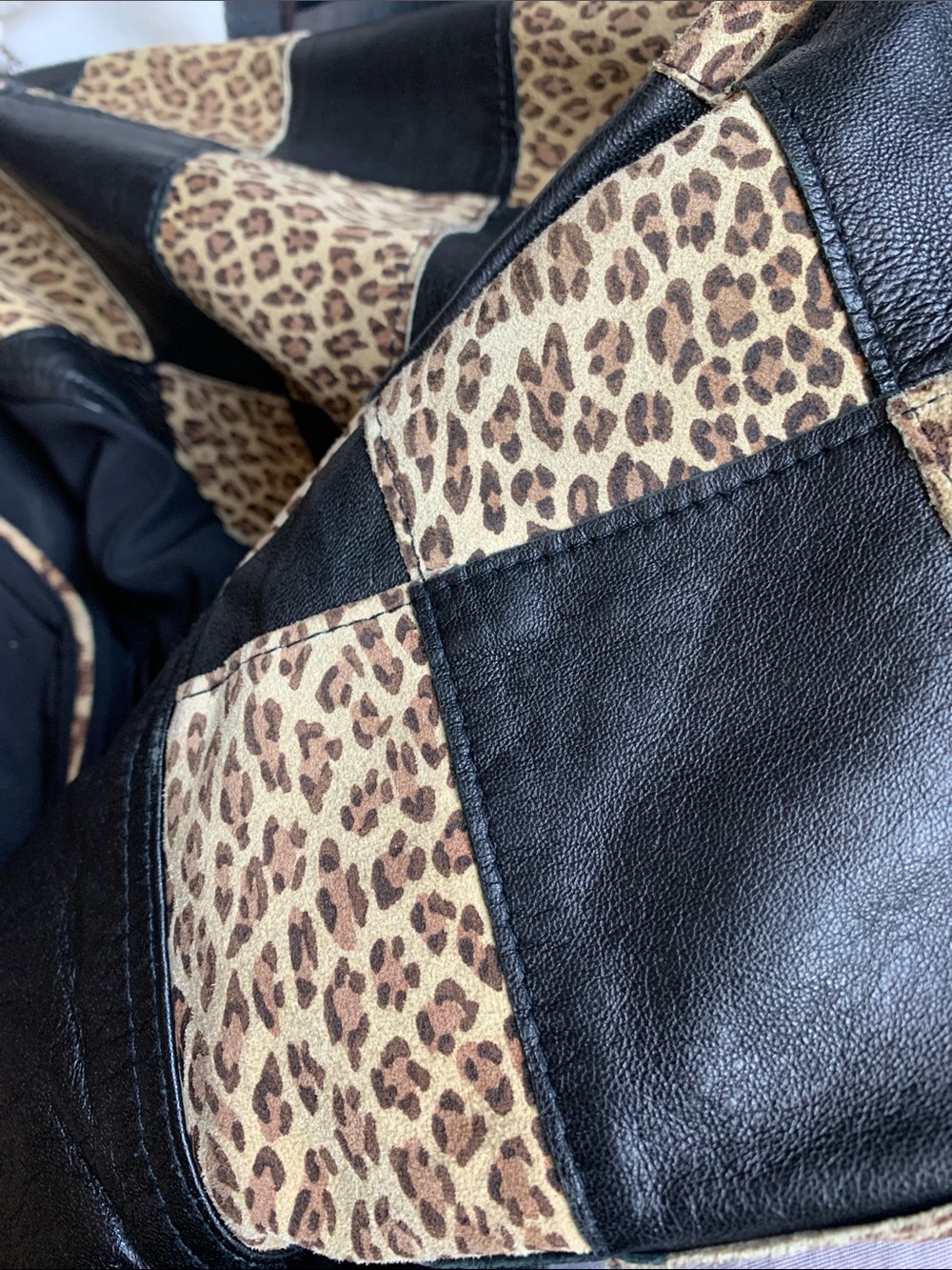Unique Vintage 80s leopard animal print genuine suede leather wrap jacket L - Picture 14 of 16